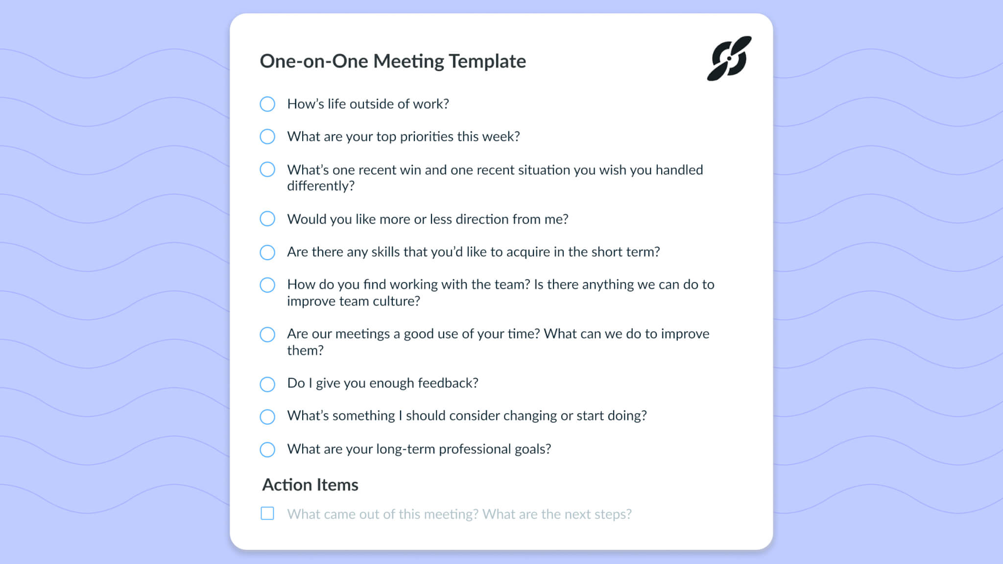 One On One Meeting Template Top 10 Questions To Ask Direct Reports