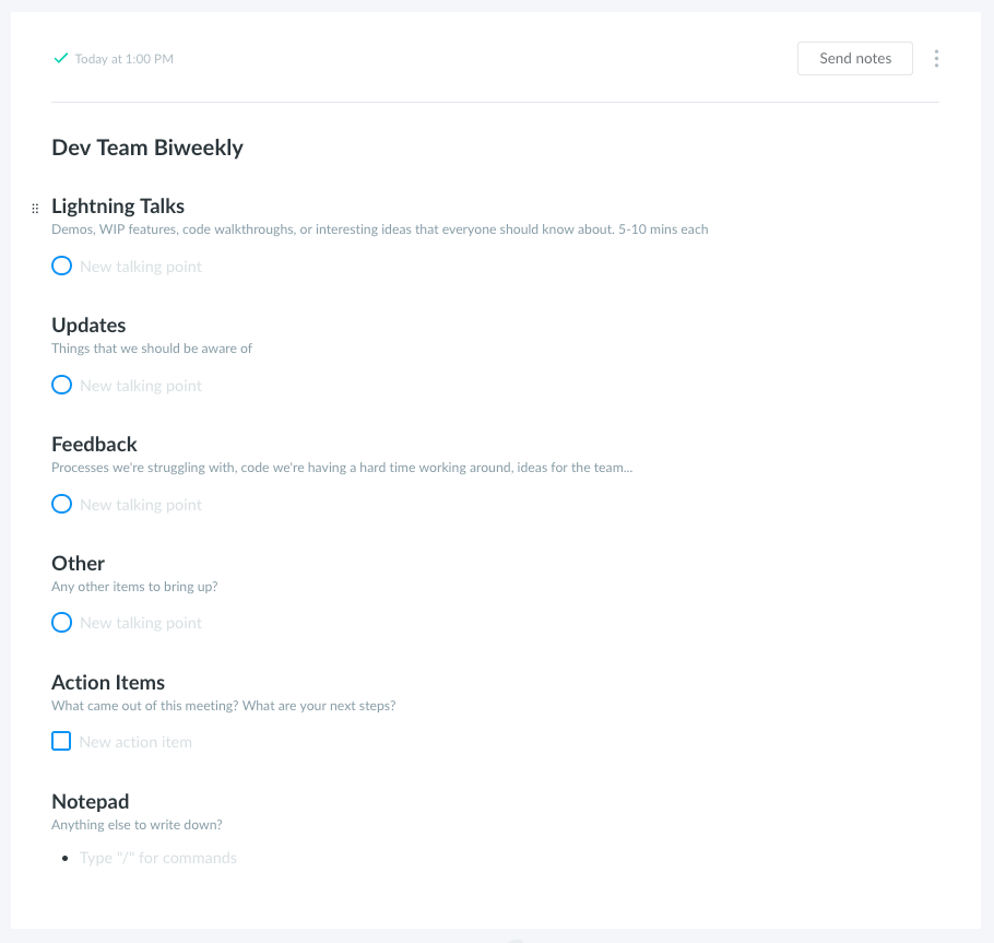 Biweekly engineering team meeting template