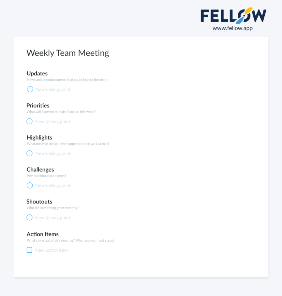 Weekly Team Meeting Agenda Template