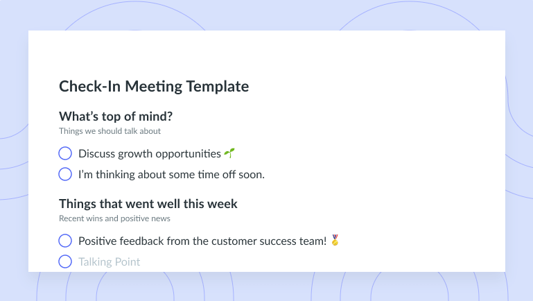 Check-In Meeting Template