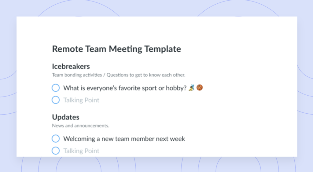 Remote meeting template teams