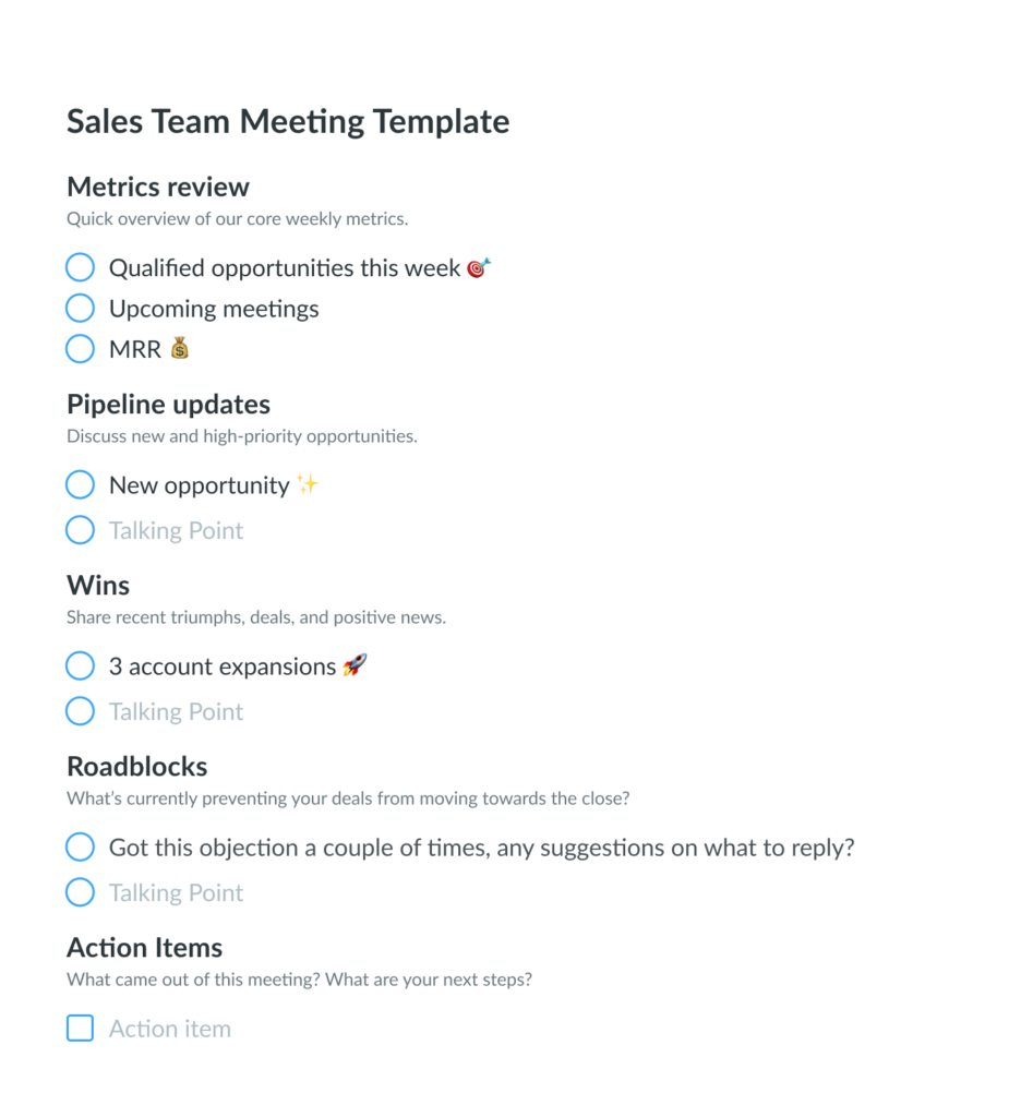 21 Professional Agenda Templates for Successful Meetings  Fellow.app Intended For Sales Meeting Agenda Template