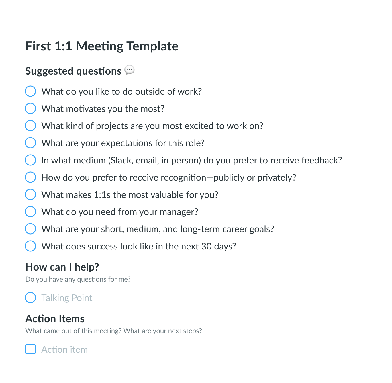 Template First One On One Meeting With A New Employee Fellow App