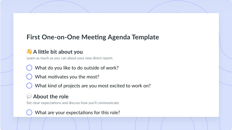 Template First One on One Meeting with a New Employee Fellow app