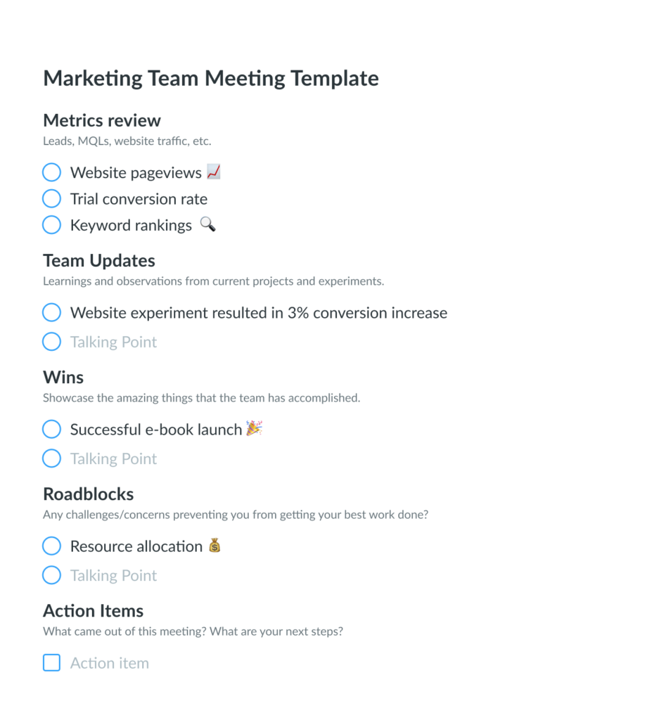 Marketing Team Meeting Template