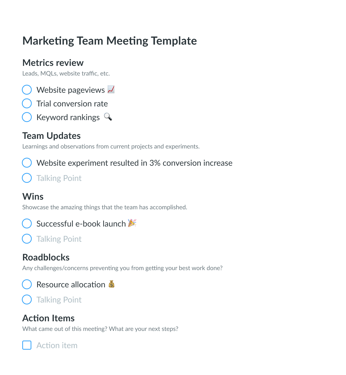 Marketing Team Meeting Agenda Template  Fellow.app Pertaining To Free Meeting Agenda Templates For Word