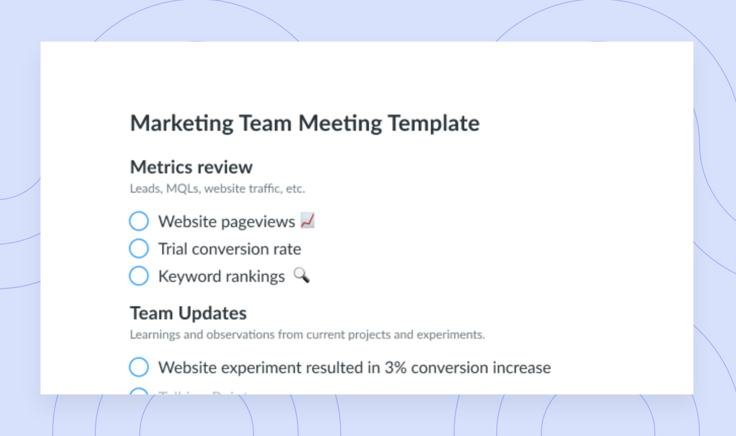 Marketing Meeting Agenda Template  Fellow.app In Sales Team Meeting Agenda Template