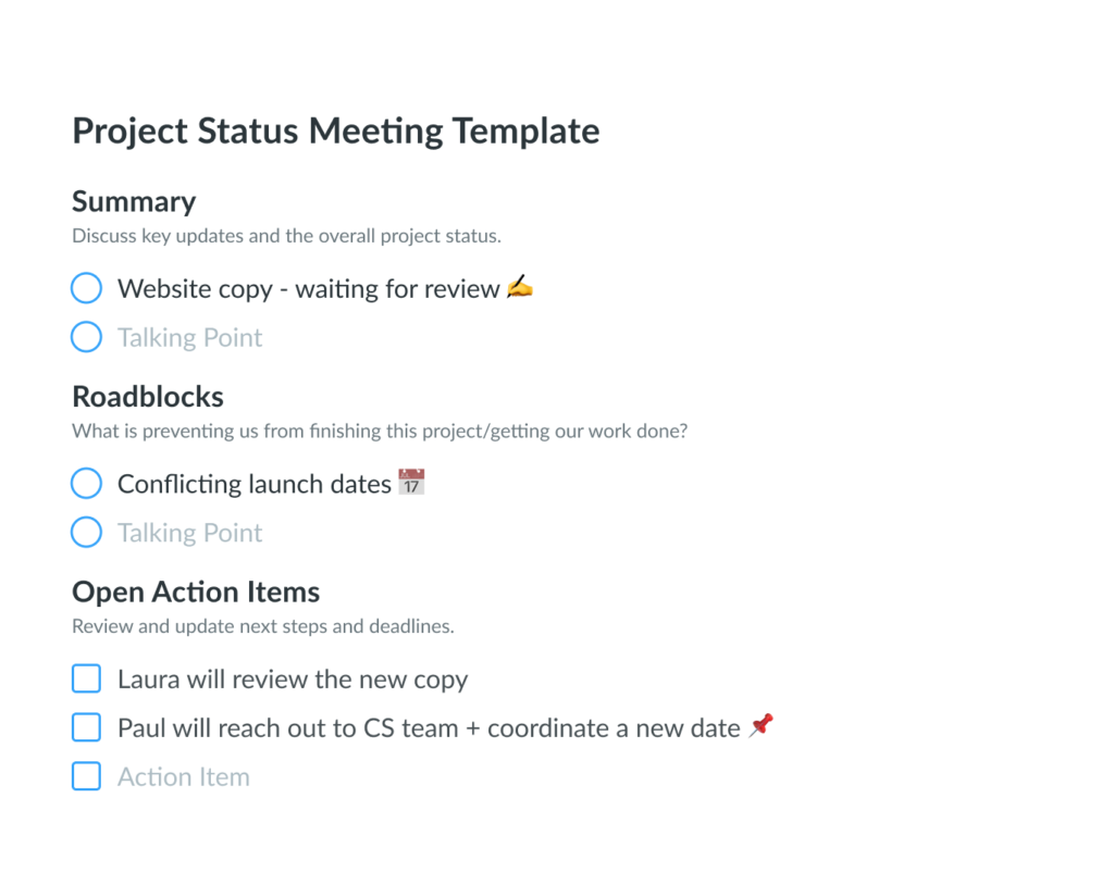 Project Status Meeting Template