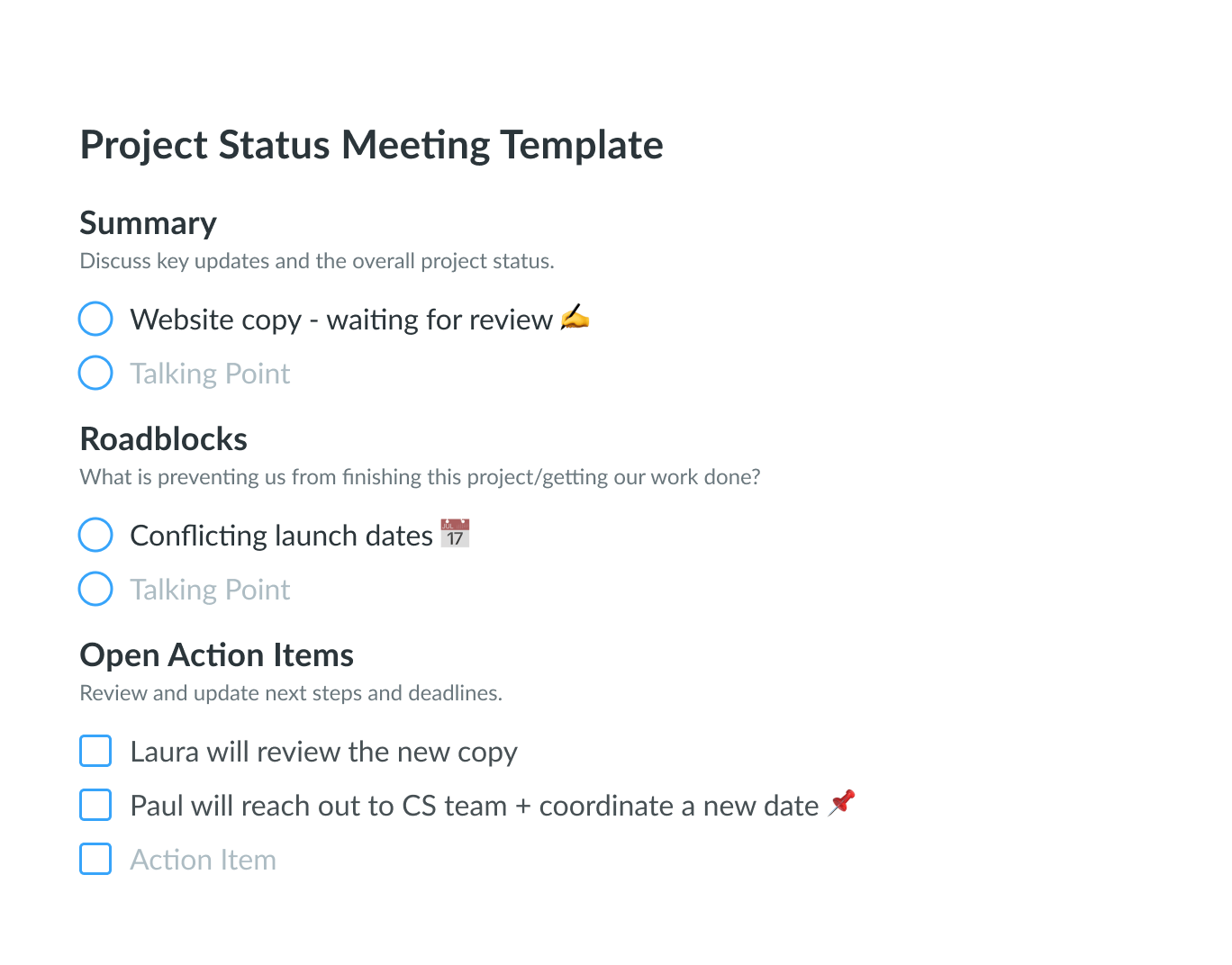 Project Status Meeting Agenda Template Fellow App