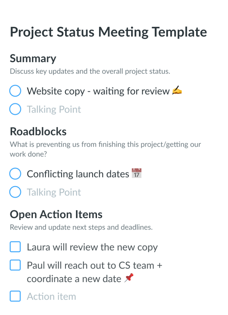 Project Status Meeting Template Mobile