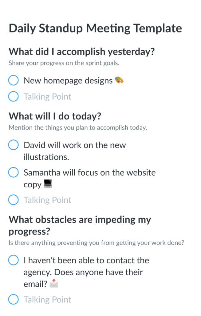 Daily Standup Meeting Template Mobile