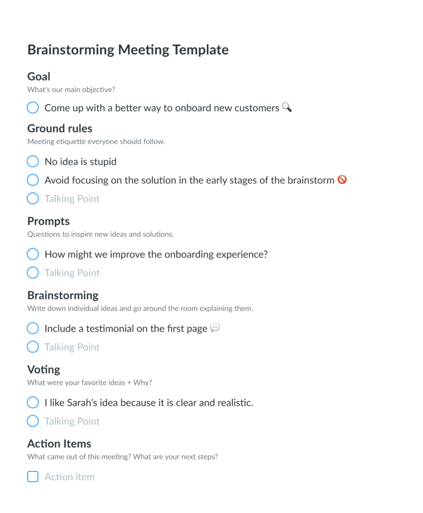 Brainstorming Meeting Template