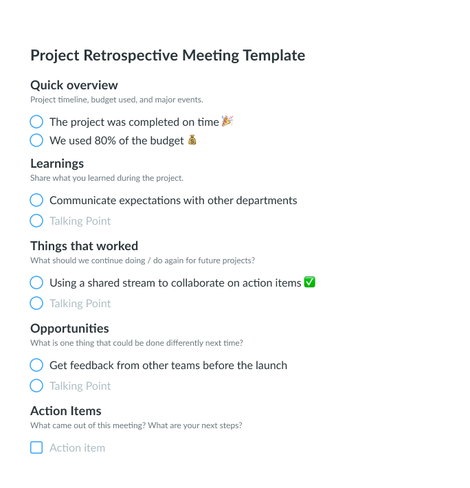 Project Retrospective Meeting Agenda Template Fellow App