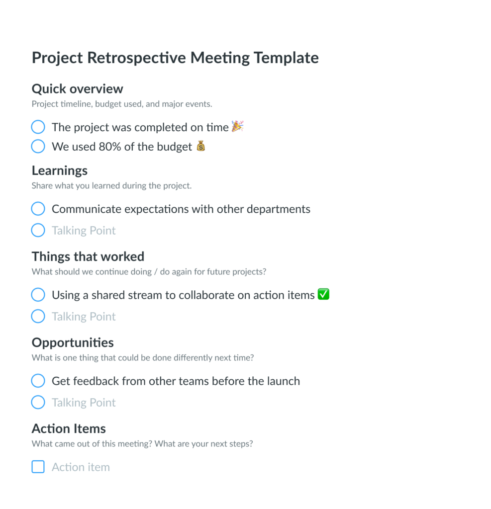 Project Retrospective Meeting Template