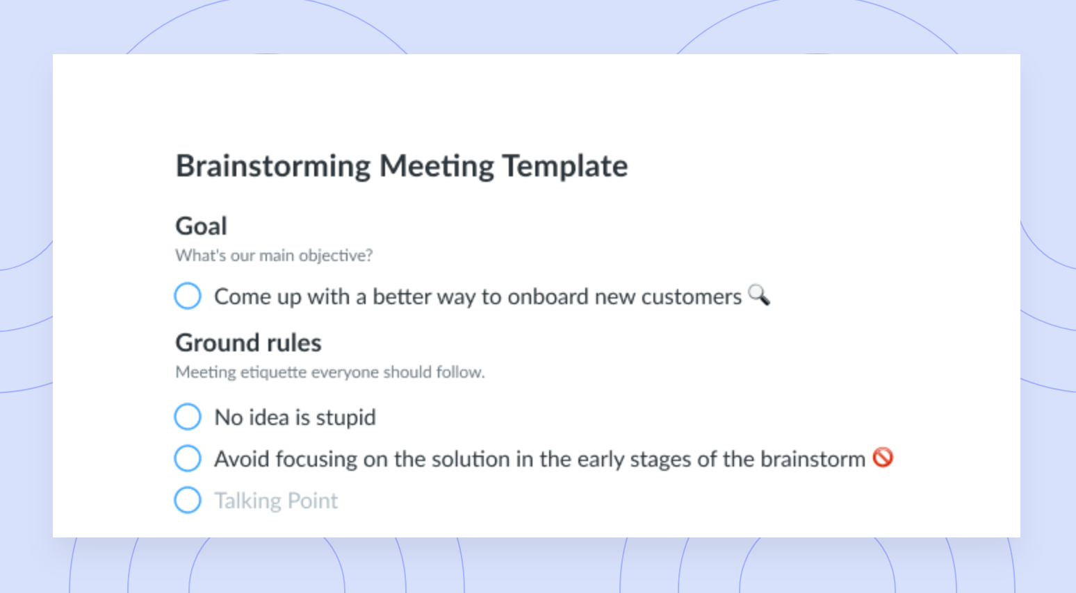 Brainstorming Meeting Agenda Template Fellow app