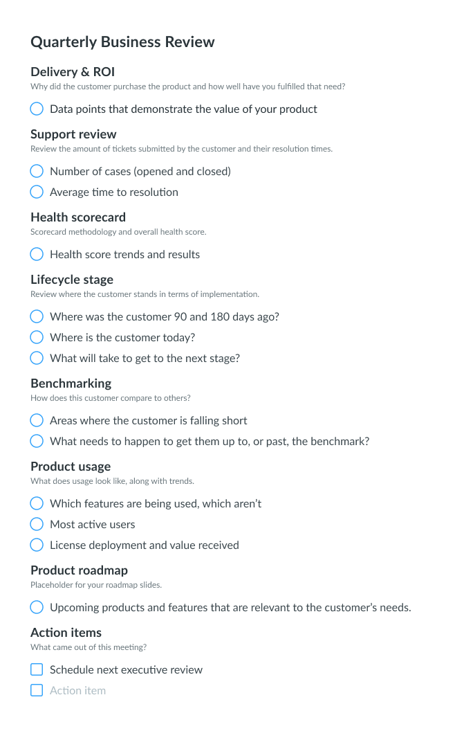 Quarterly Business Review Meeting Template by Gainsight Fellow app