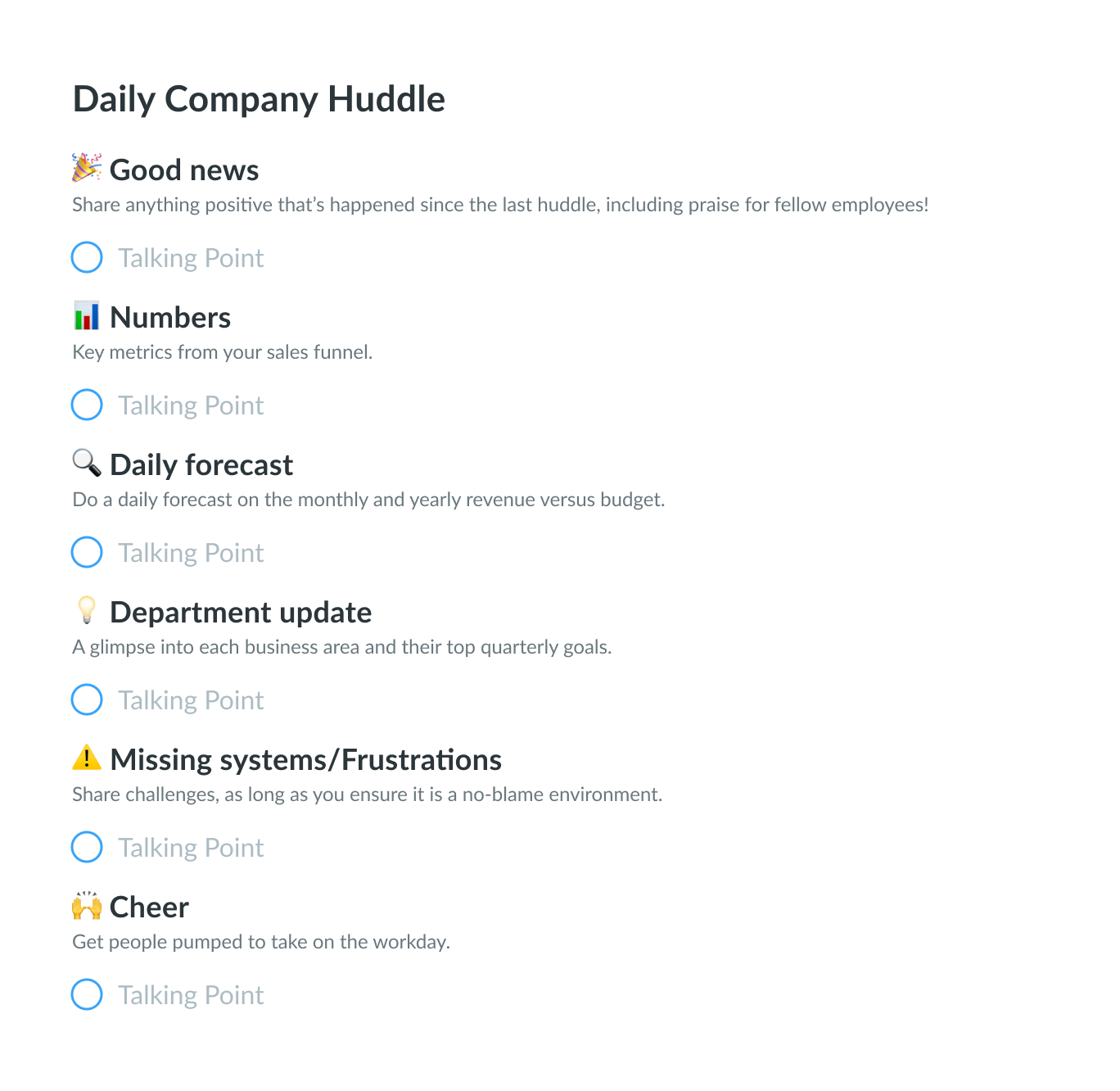 Daily Huddle Meeting Template for Teams + Best Practices Fellow.app