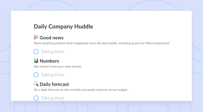 Daily Huddle Meeting Template