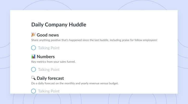 Daily Huddle Meeting Template For Teams Best Practices Fellow app
