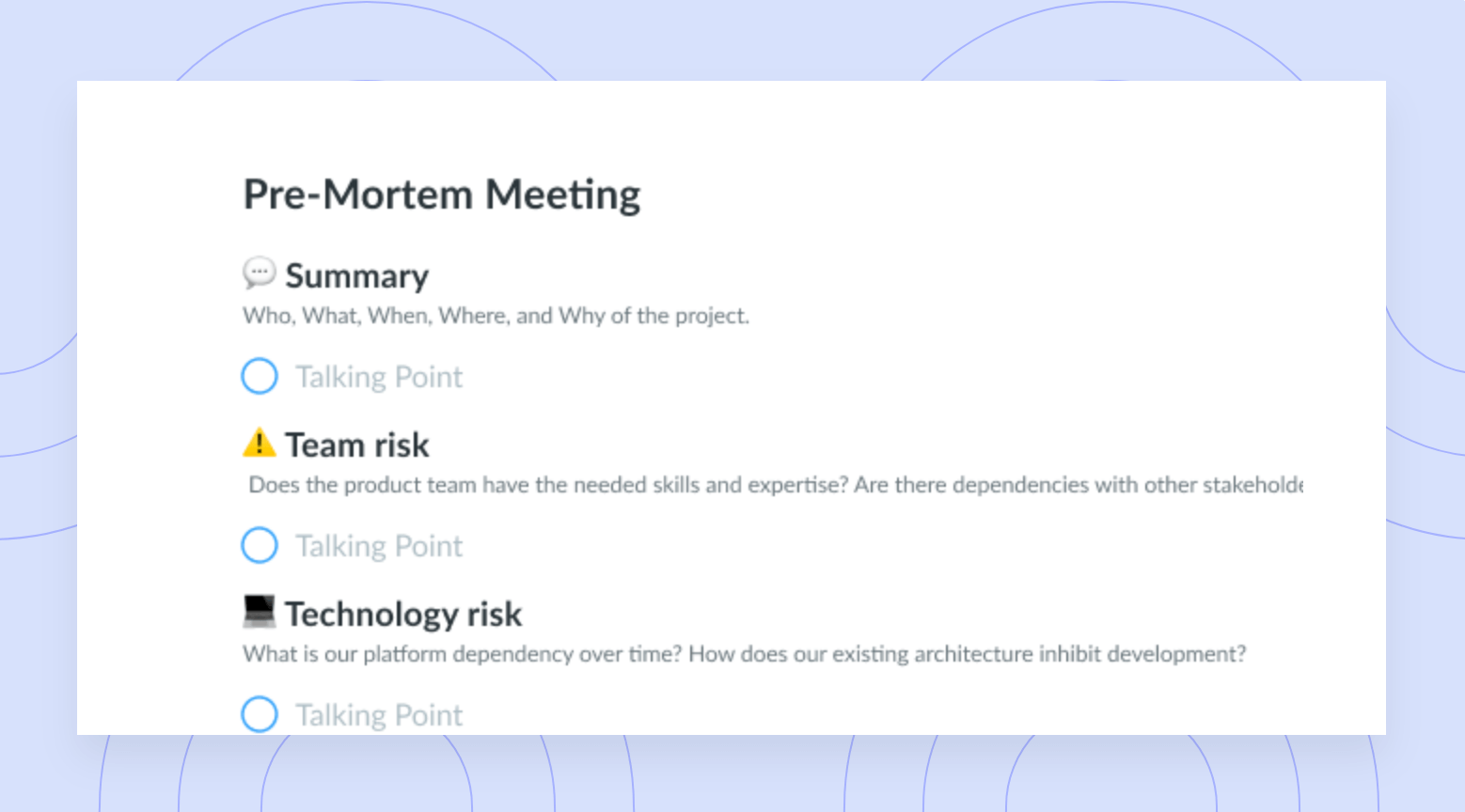 Ross Mayfield: Product Pre-Mortem Meeting Template