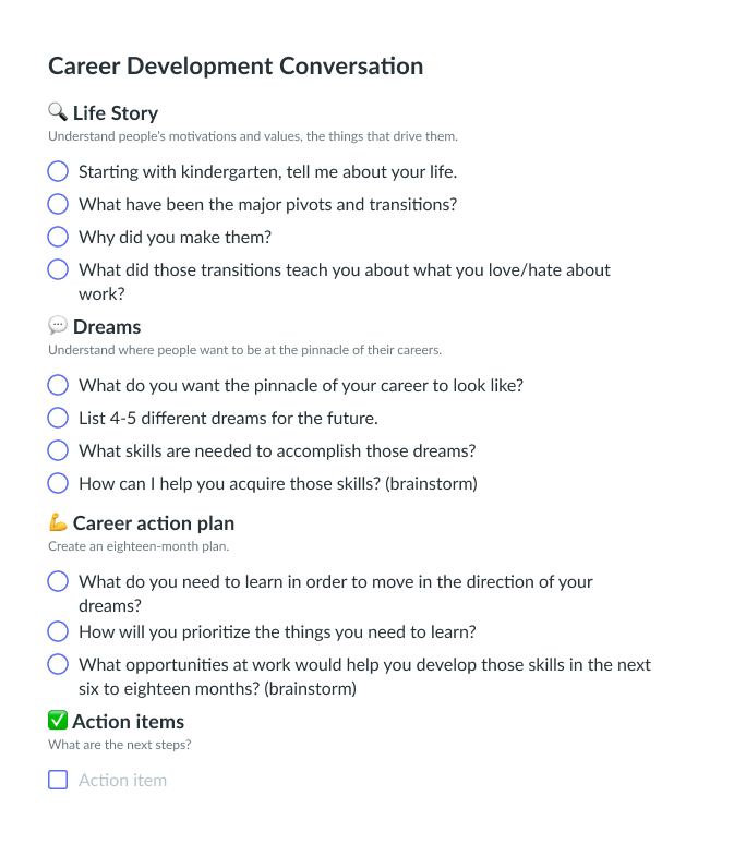 Career Development Conversation Template Fellow app