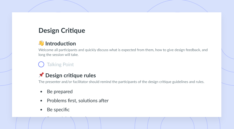 Design Critique Meeting Template