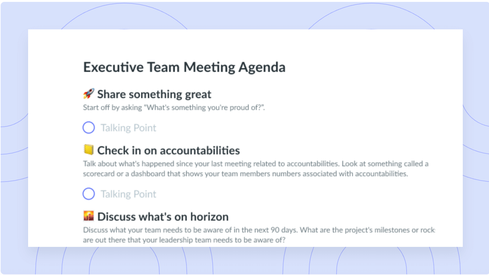 Executive Team Meeting Agenda Template