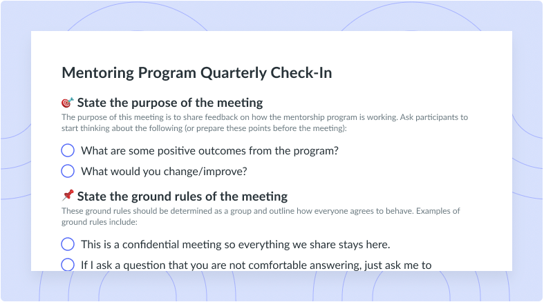 Mentoring Program Quarterly Check-In
