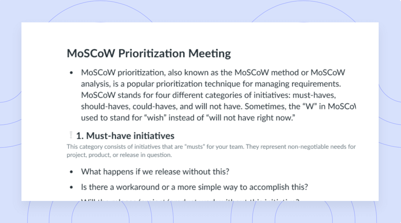 MoSCoW Prioritization Meeting Template