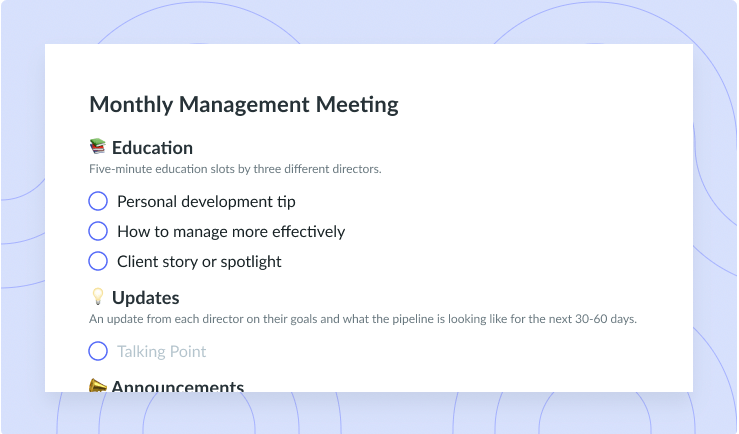 Monthly Management Meeting Agenda Template