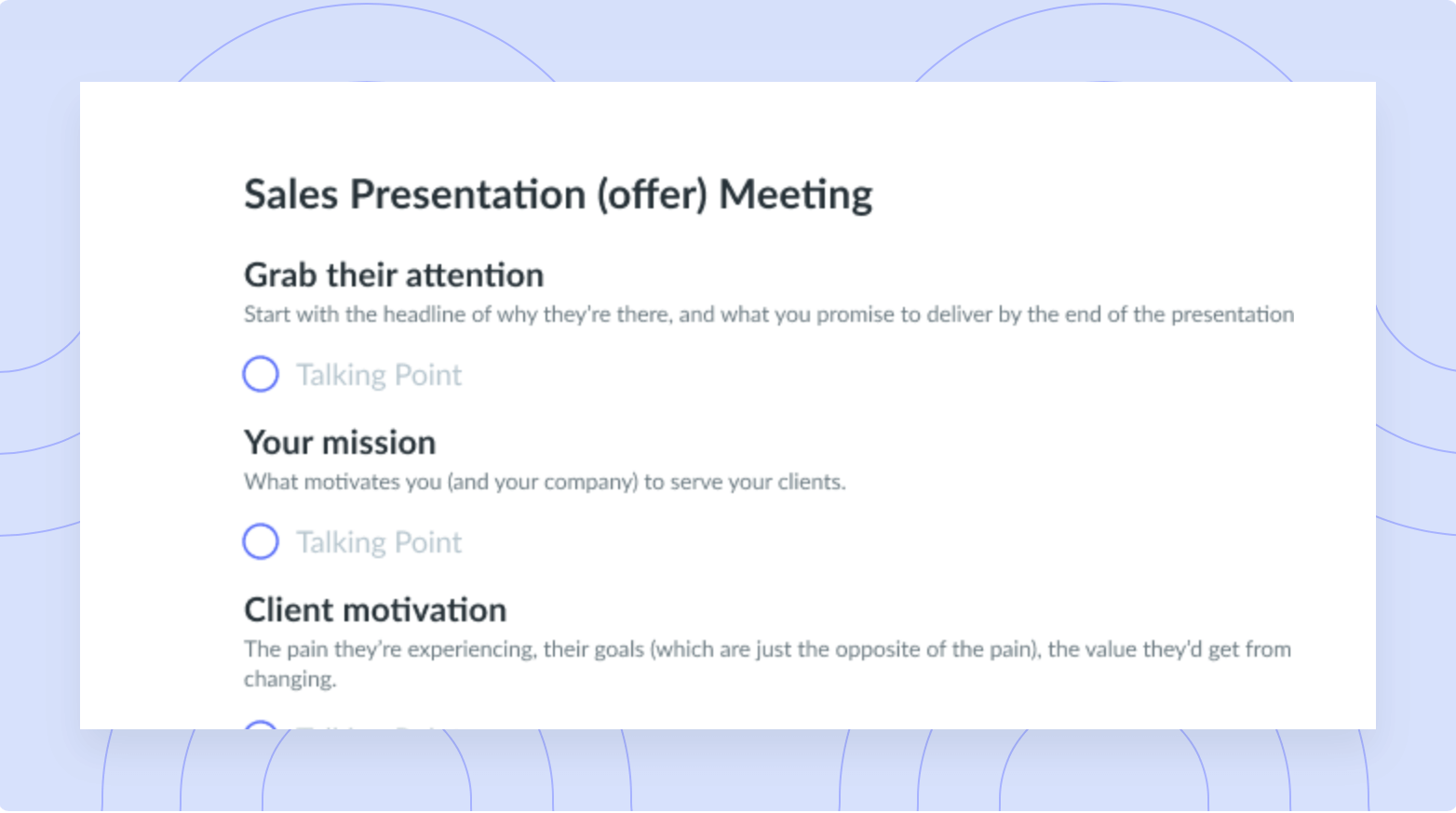 Sales Presentation (Offer) Meeting Agenda Template