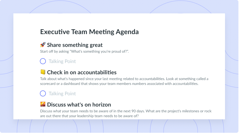 Executive Team Meeting Agenda Template Fellow App