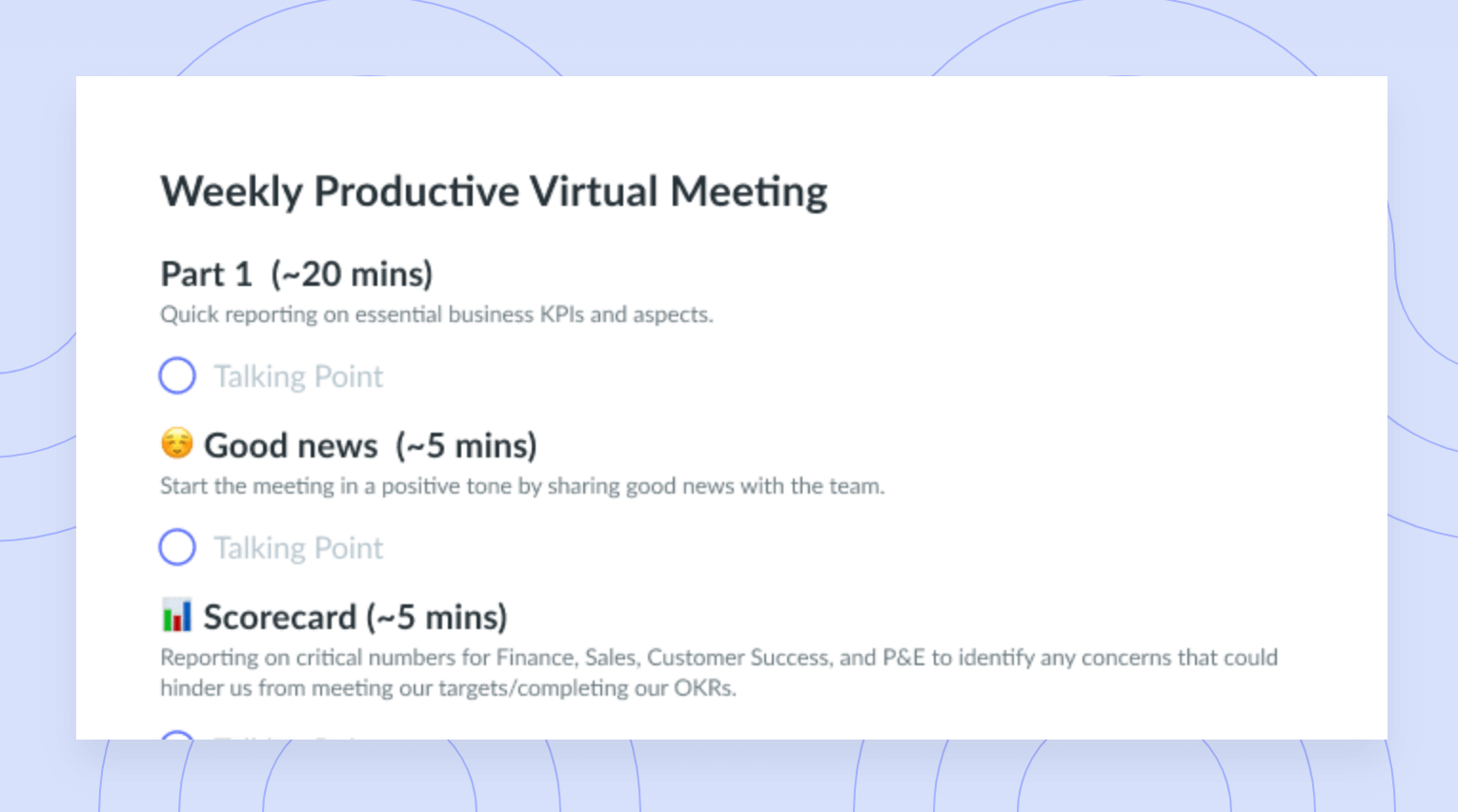 Weekly Productive Virtual Meeting Agenda Template