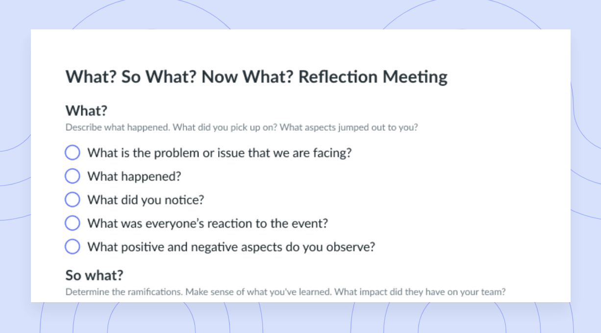 What? So What? Now What? [Reflection Meeting] Template
