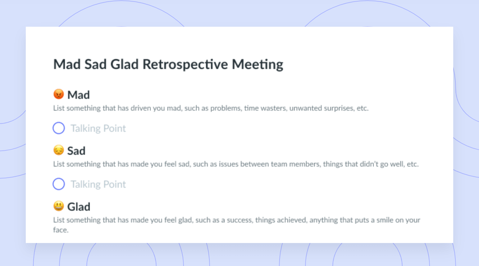 Mad Sad Glad Retrospective Meeting Template