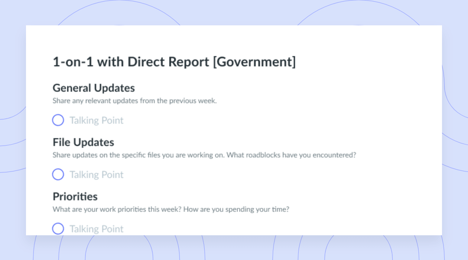 1-on-1 with Direct Report Meeting Template