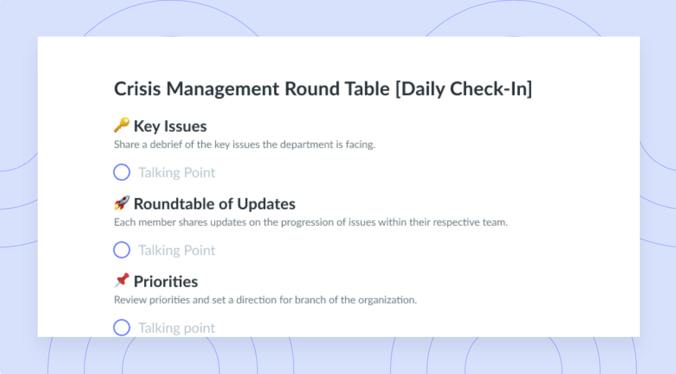 Crisis Management Round Table [Daily Check-In] Template