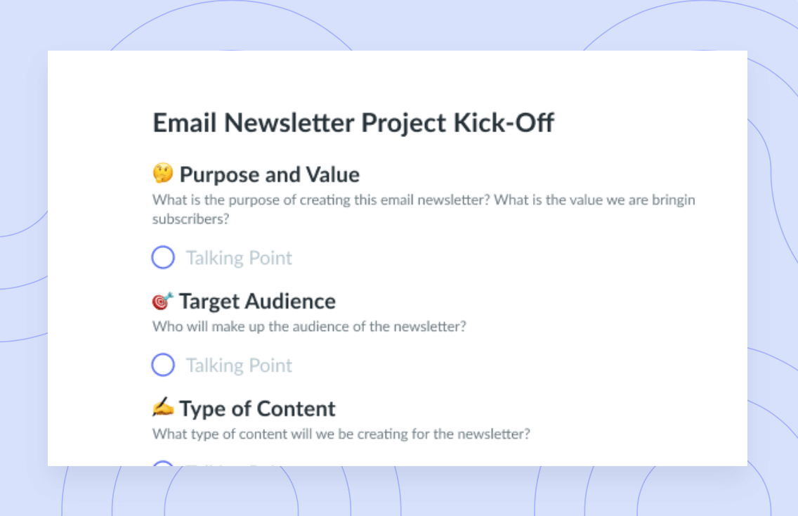 Email Newsletter Project Kick-Off Template