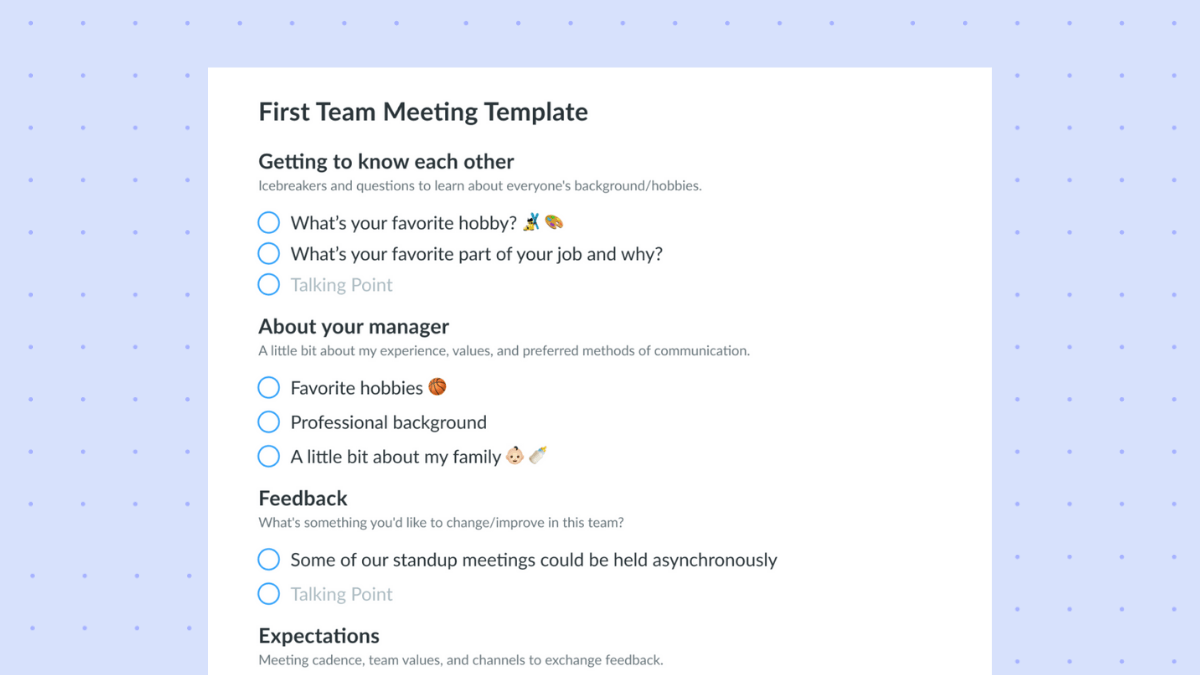 First Meeting with Your New Team: Top 6 Topics for the Meeting Agenda