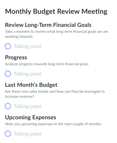 Monthly budget review meeting template.