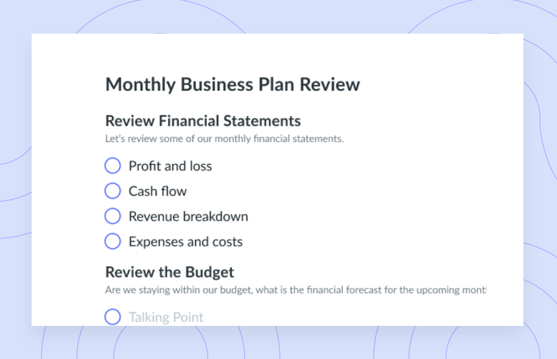 Monthly Business Plan Review Template
