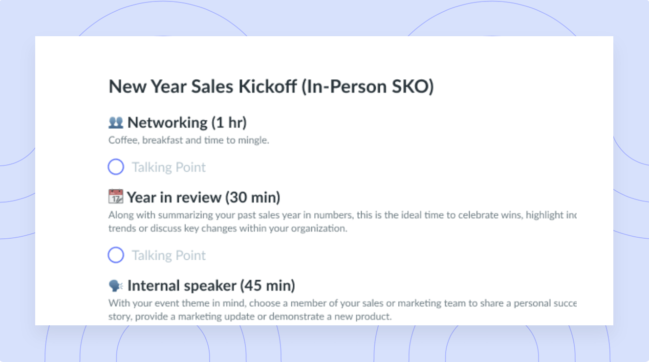 Year Sales (In-Person SKO) Template | Fellow.app