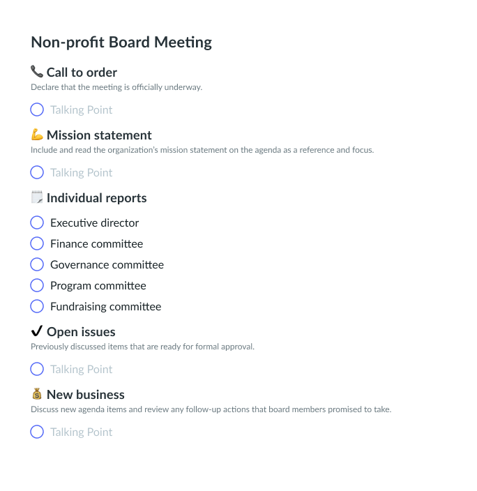 Non profit Board Meeting Template Fellow app