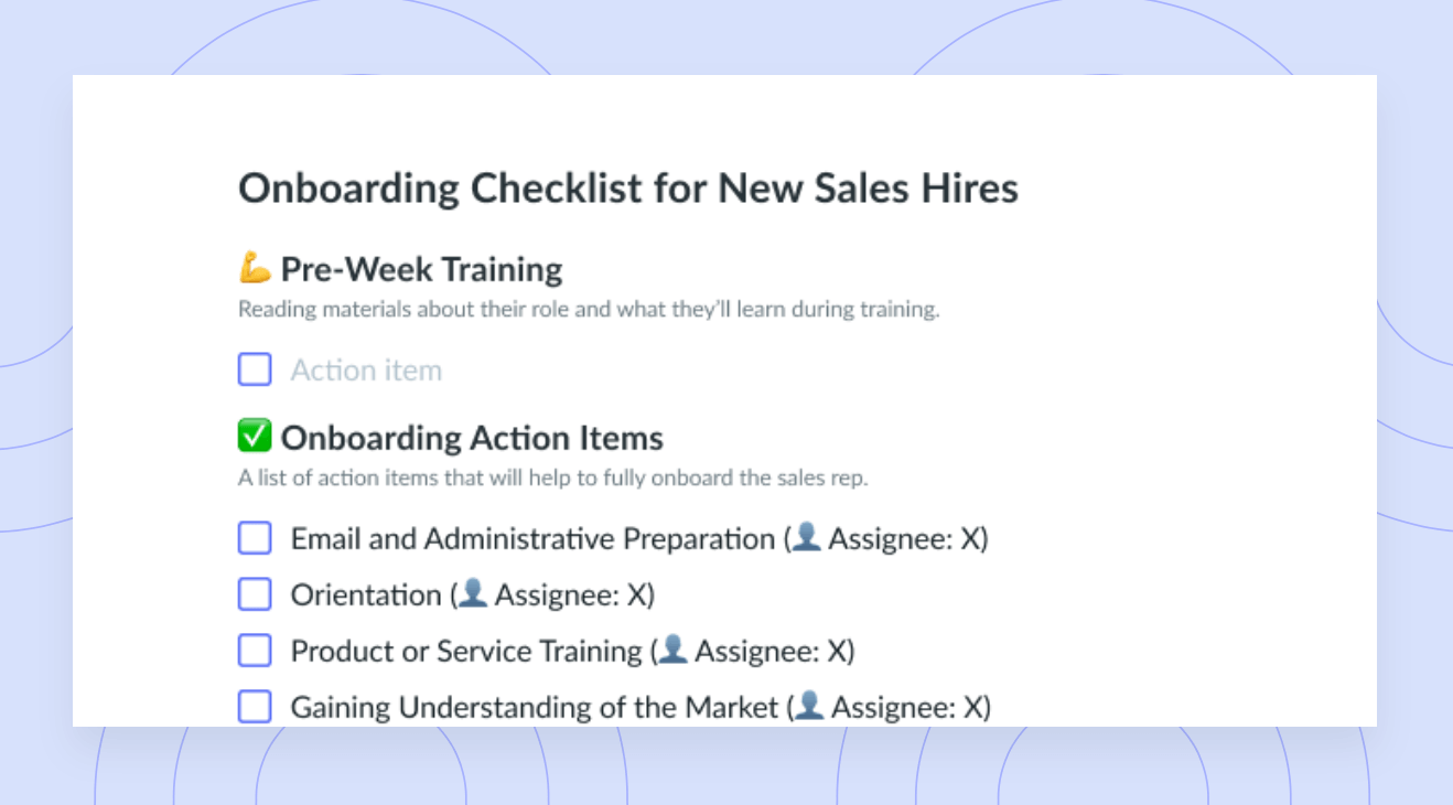 Onboarding Checklist for New Sales Hires Template