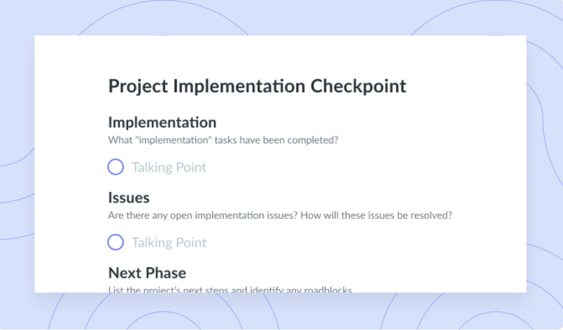 Project Implementation Checkpoint Template