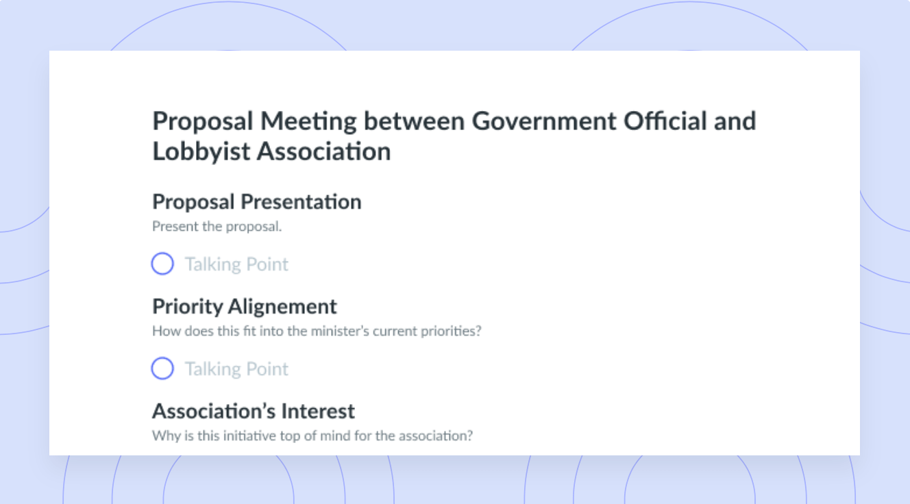 Proposal Meeting between Government Official and Lobbyist Association Template