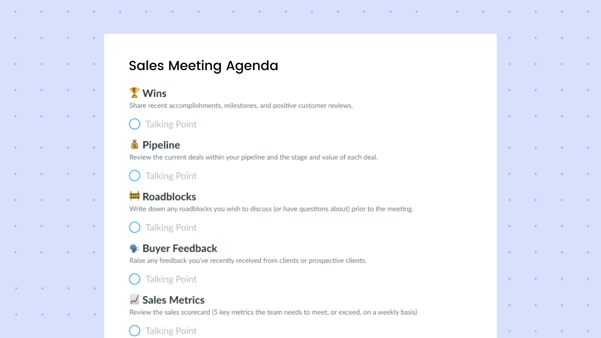 Sales Meeting Agenda: 21 Topics to Cover With Your Team  Fellow.app With Regard To Sales Meeting Agenda Templates
