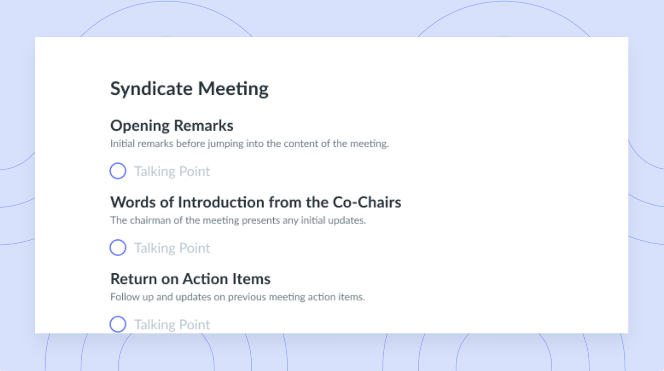 Syndicate Meeting Template