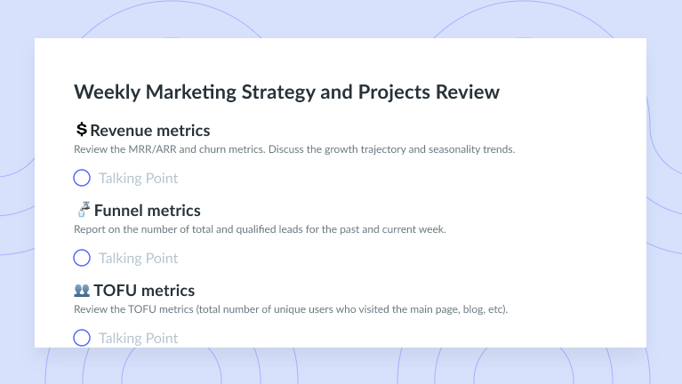 Weekly Marketing Strategy and Projects Review Template