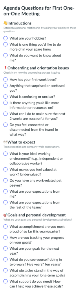 30 Questions To Ask During Your First 1 on 1 Fellow app